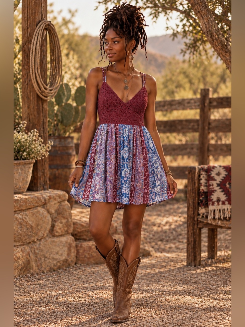 Earthbound Trading Co Boho Crochet Mini Dress L Strappy Open Back